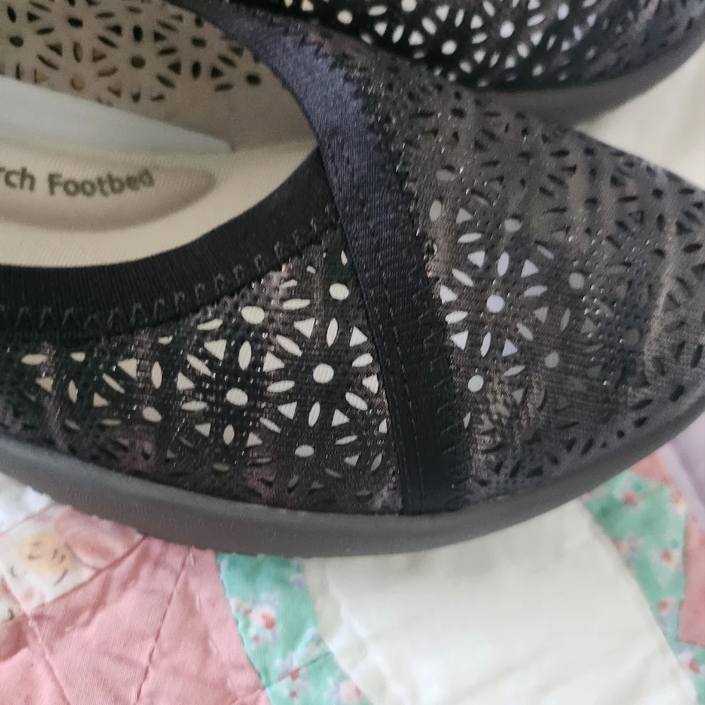 JBU Emma Black Shimmer Casual Slip-On Ballet Flat